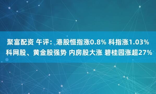聚富配资 午评：港股恒指涨0.8% 科指涨1.03% 科网股、黄金股强势 内房股大涨 碧桂园涨超27%
